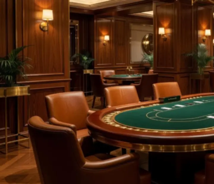 Luxury poker table with premium chips and cards in a designer Australian restaurant interior