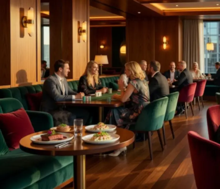 Guests enjoying a luxury offline poker evening in a contemporary Australian restaurant lounge