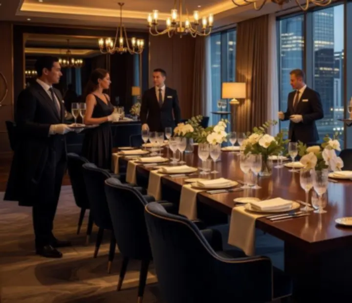 Private function with guests toasting in an elegant Australian dining and poker lounge