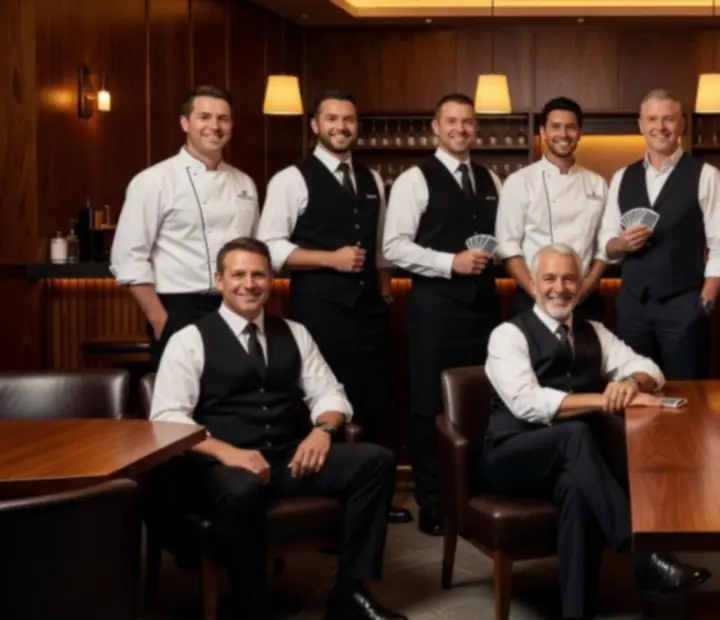 Hospitality team and chefs standing together in a refined Australian restaurant interior